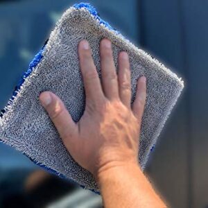 [Amphibian Mini] Dual Side Glass Cleaning Microfiber Towel - One Side Twist, One Side Plush - 8"x8" (Blue/Gray) 3 Pack