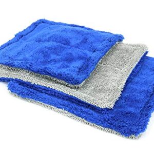 [Amphibian Mini] Dual Side Glass Cleaning Microfiber Towel - One Side Twist, One Side Plush - 8"x8" (Blue/Gray) 3 Pack