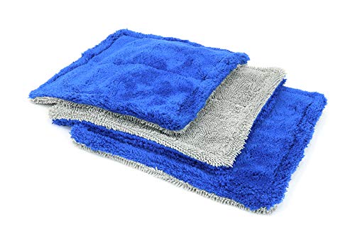 [Amphibian Mini] Dual Side Glass Cleaning Microfiber Towel - One Side Twist, One Side Plush - 8"x8" (Blue/Gray) 3 Pack