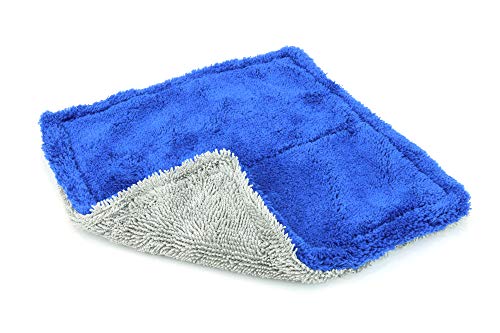 [Amphibian Mini] Dual Side Glass Cleaning Microfiber Towel - One Side Twist, One Side Plush - 8"x8" (Blue/Gray) 3 Pack