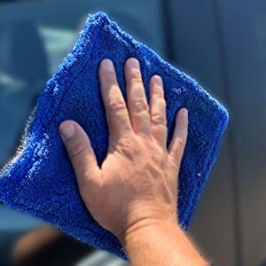 [Amphibian Mini] Dual Side Glass Cleaning Microfiber Towel - One Side Twist, One Side Plush - 8"x8" (Blue/Gray) 3 Pack