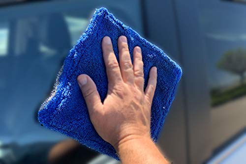 [Amphibian Mini] Dual Side Glass Cleaning Microfiber Towel - One Side Twist, One Side Plush - 8"x8" (Blue/Gray) 3 Pack