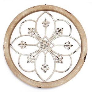 funly mee vintage 23.6 inches round metal flower wall decor with wood frame metal fleur de lis wall scupures