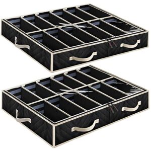 anyoneer set of 2 under bed shoe storage organizer,sturdy structure,adjustable dividers,reinforced handle,sturdy zipper,fits 24 pairs total,underbed storage solution with clear window,breathable,black
