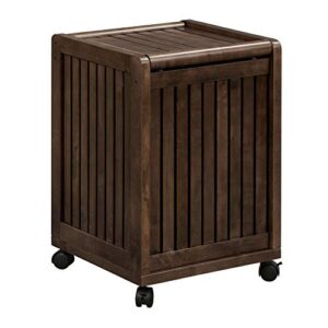 24" espresso brown solid square rolling laundry hamper with lid