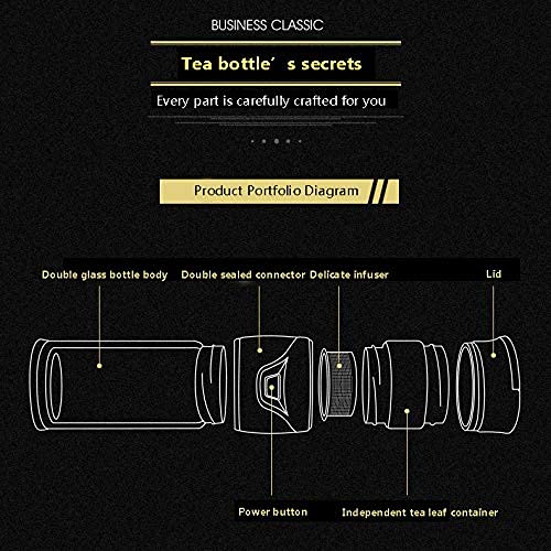 15 oz Double Wall Glass Tea Bottle, Portable Vacuum-Insulated Thermal Tea Bottle, Tea Tumbler with Infuser (black)