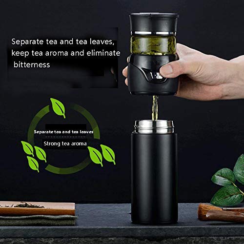 15 oz Double Wall Glass Tea Bottle, Portable Vacuum-Insulated Thermal Tea Bottle, Tea Tumbler with Infuser (black)