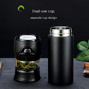 15 oz Double Wall Glass Tea Bottle, Portable Vacuum-Insulated Thermal Tea Bottle, Tea Tumbler with Infuser (black)