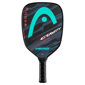 head graphite pickleball paddle - gravity paddle with sweetspot power core & comfort grip - teal/crimson