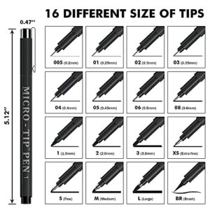 Vanstek 16 Pack Hand Lettering Pens, Calligraphy Pens Markers, Black Ink for Beginners Writing, Lettering, Bullet Dotted Journaling, Art Drawing, Signature, Illustrations and Office School Supplies