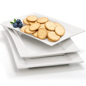 suwimut 3 pack white serving platters for entertaining, large porcelain serving plates rectangular trays for parties serving food, fruit, appetizers, microwave and dishwasher safe