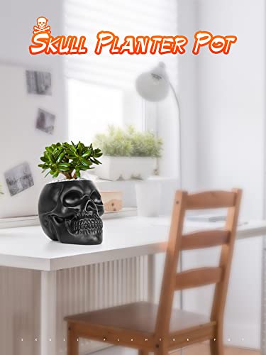 Dashamce Skull Planter Dish Large Flower Pot Container Box Halloween Skull Candy Bowl Desk Decoration