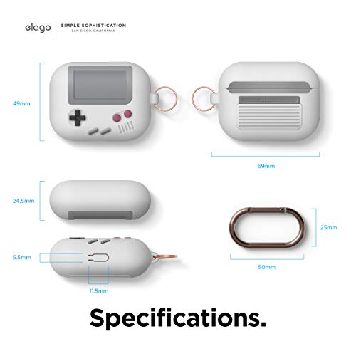 elago AW5 Compatible with Airpods Pro Case, Classic Handheld Game Console Design Case with Keychain, Durable Silicone Construction, MagSafe Compatible [US Patent Registered] [Light Grey]