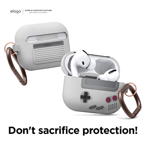 elago AW5 Compatible with Airpods Pro Case, Classic Handheld Game Console Design Case with Keychain, Durable Silicone Construction, MagSafe Compatible [US Patent Registered] [Light Grey]