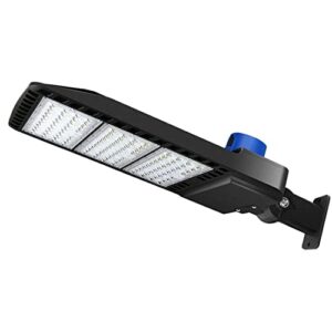 juyace 300w led parking lot lights outdoor dusk to dawn photocell daylight 5000k ip65 waterproof arm mount commercial flood lights/yard/area/street/arena/security lighting