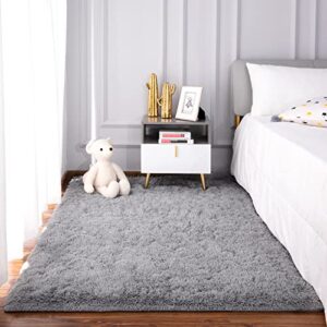 zareas soft fluffy rug for bedroom, 4x6 feet shaggy grey rug, plush area rugs for living room kids room, furry rugs shag rugs for apartment dorm, fuzzy rugs non-slip for home decor