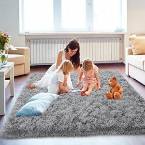 Zareas Soft Fluffy Rug for Bedroom, 4x6 Feet Shaggy Grey Rug, Plush Area Rugs for Living Room Kids Room, Furry Rugs Shag Rugs for Apartment Dorm, Fuzzy Rugs Non-Slip for Home Decor