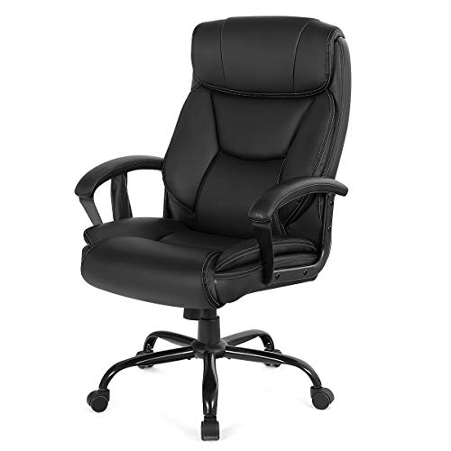 Giantex 500 lbs Big and Tall Office Chair, Massage Executive Chair w/ 6 Vibrating Points, Wide Seat Large Leather High Back Computer Task Desk Chair, Comfortable Headrest, Padded Armrest