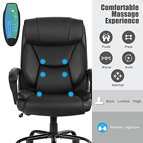 Giantex 500 lbs Big and Tall Office Chair, Massage Executive Chair w/ 6 Vibrating Points, Wide Seat Large Leather High Back Computer Task Desk Chair, Comfortable Headrest, Padded Armrest