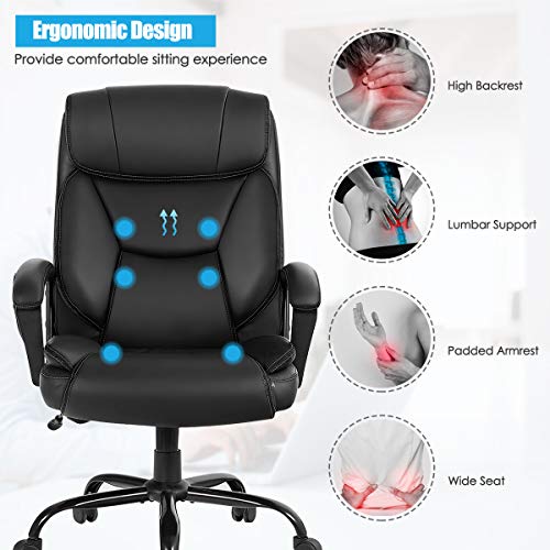 Giantex 500 lbs Big and Tall Office Chair, Massage Executive Chair w/ 6 Vibrating Points, Wide Seat Large Leather High Back Computer Task Desk Chair, Comfortable Headrest, Padded Armrest