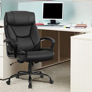 Giantex 500 lbs Big and Tall Office Chair, Massage Executive Chair w/ 6 Vibrating Points, Wide Seat Large Leather High Back Computer Task Desk Chair, Comfortable Headrest, Padded Armrest