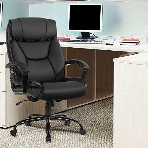 Giantex 500 lbs Big and Tall Office Chair, Massage Executive Chair w/ 6 Vibrating Points, Wide Seat Large Leather High Back Computer Task Desk Chair, Comfortable Headrest, Padded Armrest