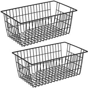 Slideep Farmhouse Large Wire Organizer Storage Bins Freezer Food Storage Basket for Kitchen Cabinets, Office, Bathroom, Pantry Organization Storage Bins Rack with Handles, 2 Pack, Black