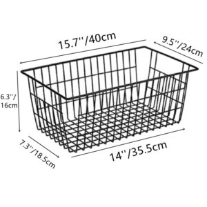 Slideep Farmhouse Large Wire Organizer Storage Bins Freezer Food Storage Basket for Kitchen Cabinets, Office, Bathroom, Pantry Organization Storage Bins Rack with Handles, 2 Pack, Black