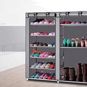 27-Pairs Portable Shoe Rack Double Row 9 Lattices Shoe Storage Organizer Cabinet Tower with Dustproof Cover (grey)