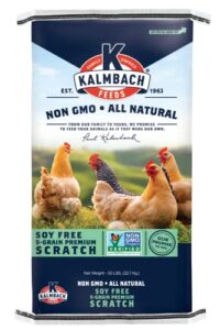 kalmbach feeds soy free non-gmo 5 grain premium scratch grain treat for chickens, 50 lb