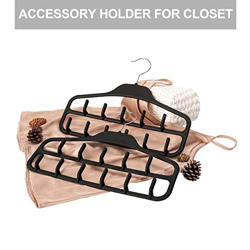 FairyHaus Belt Hanger Organizer 2 Pack, Non Slip Tie Rack Holder, Durable Hanging Closet Accessory Hooks for Belts, Ties, Jewelry, Scarves, Tank Tops, Black