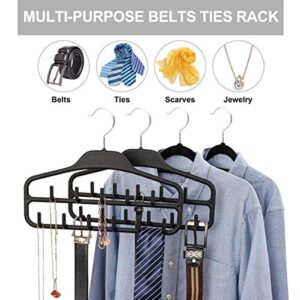 FairyHaus Belt Hanger Organizer 2 Pack, Non Slip Tie Rack Holder, Durable Hanging Closet Accessory Hooks for Belts, Ties, Jewelry, Scarves, Tank Tops, Black