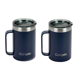 congela 18oz stainless steel coffee mug, vacuum insulated coffee travel mugs set with big handle, large capacity cups with bpa free clear lid(navy,18oz x 2pack)