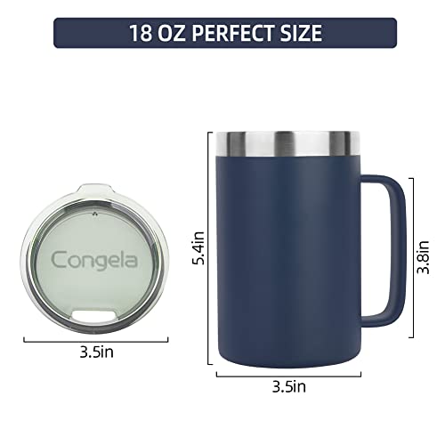 Congela 18oz stainless steel coffee mug, vacuum insulated coffee travel mugs set with Big handle, large capacity cups with BPA free clear lid(Navy,18oz X 2Pack)