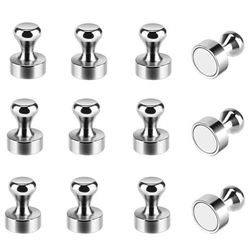 Refrigerator Magnet Push Pin - Rakizbe Brushed Nickel Steel Fridge magents, Magnetic Pushpins, Magnet Thumb Tacks, Magnets for Whiteboard, Kitchen, Office, Bulletin Board, Lockers (Sliver)