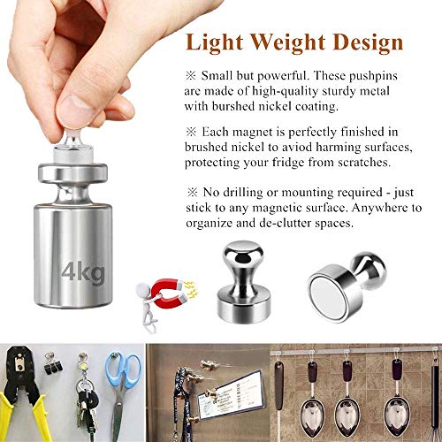 Refrigerator Magnet Push Pin - Rakizbe Brushed Nickel Steel Fridge magents, Magnetic Pushpins, Magnet Thumb Tacks, Magnets for Whiteboard, Kitchen, Office, Bulletin Board, Lockers (Sliver)