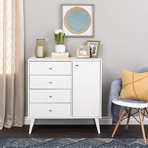 Prepac Milo Mid-Century Modern 4-drawer Chest with Door - White