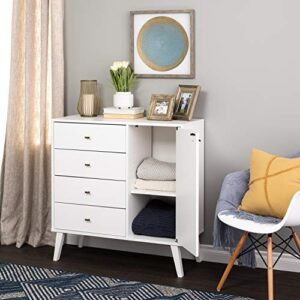 Prepac Milo Mid-Century Modern 4-drawer Chest with Door - White