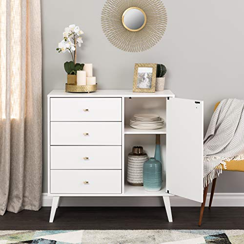 Prepac Milo Mid-Century Modern 4-drawer Chest with Door - White