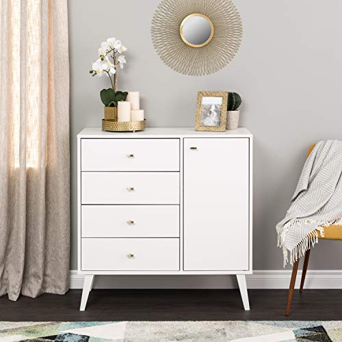 Prepac Milo Mid-Century Modern 4-drawer Chest with Door - White