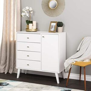 Prepac Milo Mid-Century Modern 4-drawer Chest with Door - White