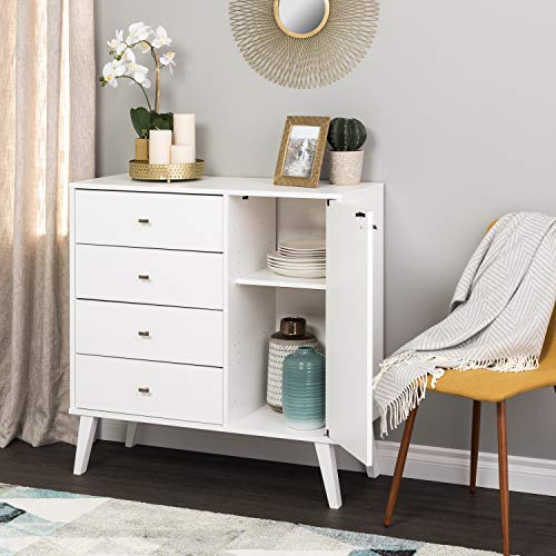 Prepac Milo Mid-Century Modern 4-drawer Chest with Door - White