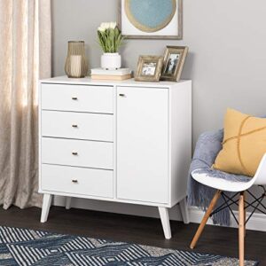 Prepac Milo Mid-Century Modern 4-drawer Chest with Door - White