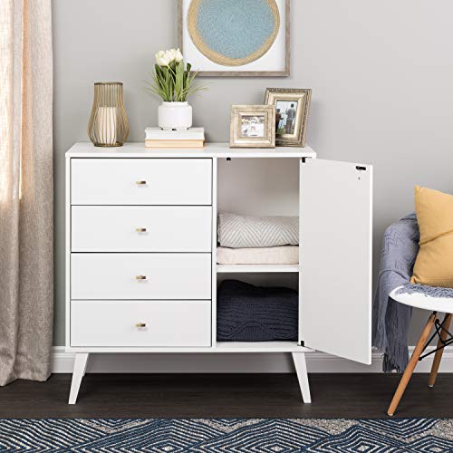 Prepac Milo Mid-Century Modern 4-drawer Chest with Door - White