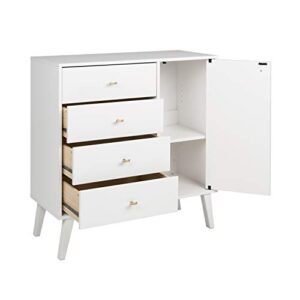 Prepac Milo Mid-Century Modern 4-drawer Chest with Door - White