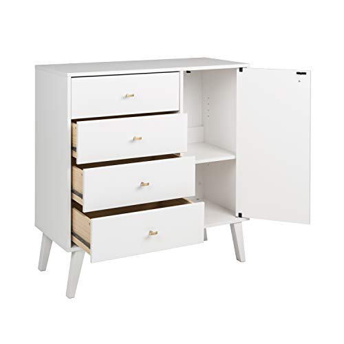 Prepac Milo Mid-Century Modern 4-drawer Chest with Door - White