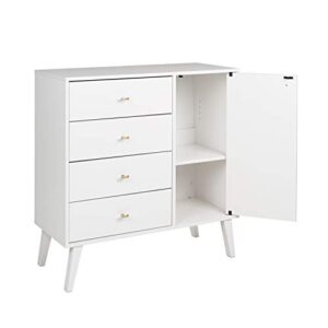 Prepac Milo Mid-Century Modern 4-drawer Chest with Door - White