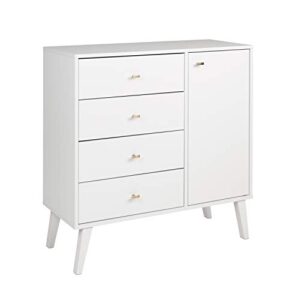 Prepac Milo Mid-Century Modern 4-drawer Chest with Door - White