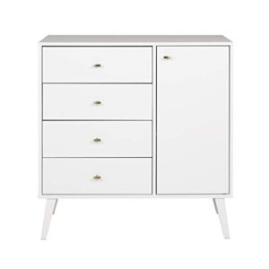 Prepac Milo Mid-Century Modern 4-drawer Chest with Door - White