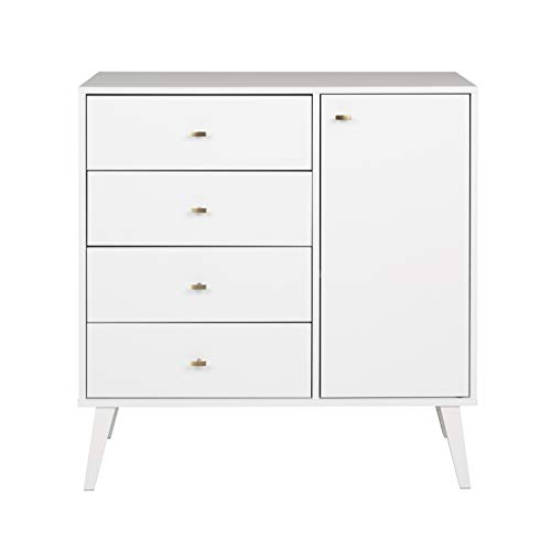 Prepac Milo Mid-Century Modern 4-drawer Chest with Door - White